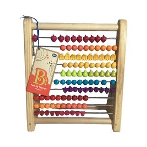 B Toys Wooden Abucus Counting Frame w/ Colorful Fruit Beads Educational Toy